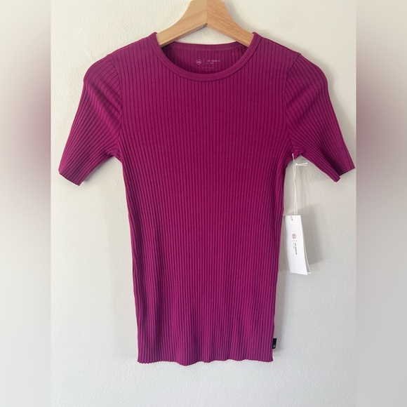 Adriano GoldSchmied Astley Top Slim Ribbed Crewneck T-Shirt In Twilight Magenta - Picture 2 of 8